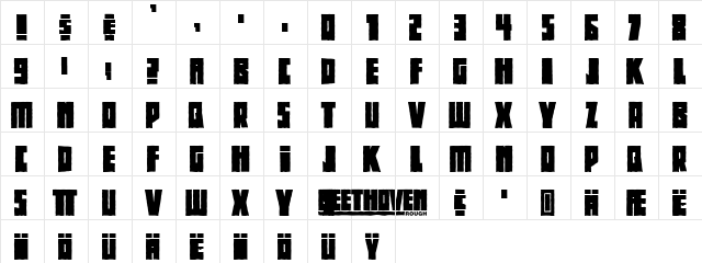 BeethovenRough Regular  glyph index