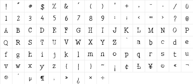 INTUITIVE FREE Regular  glyph index