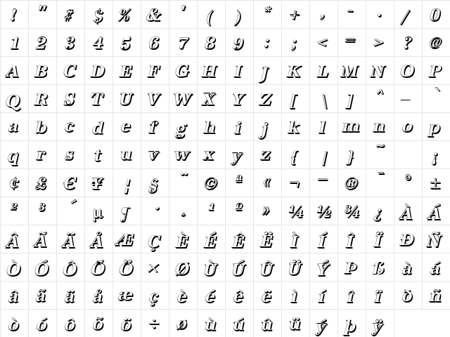 AntiquaSh BoldItalic  glyph index