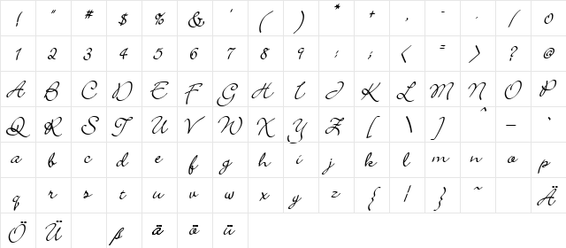 Scrap Calligraphy Regular  glyph index