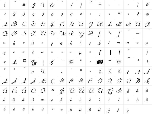 Dahrlin Regular  glyph index