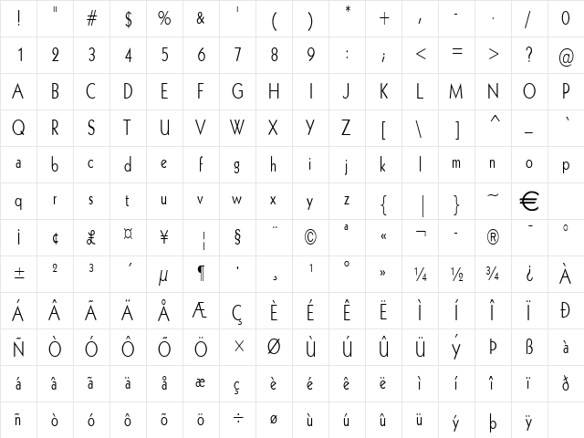 Geo112Thin Normal  glyph index