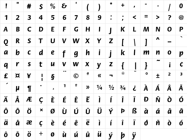 FloraEF Bold  glyph index