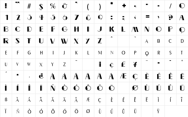 BealeVarigated Regular  glyph index