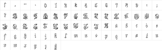 ZendaEmbossed Regular  glyph index
