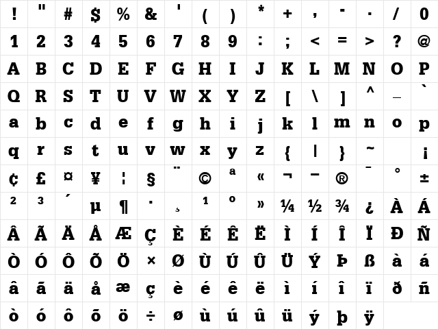 InstallationBlackSSK Regular  glyph index