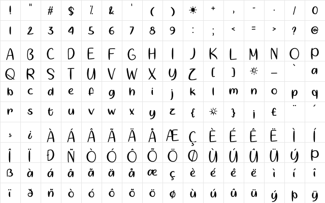 Springtime Sunshine Regular  glyph index