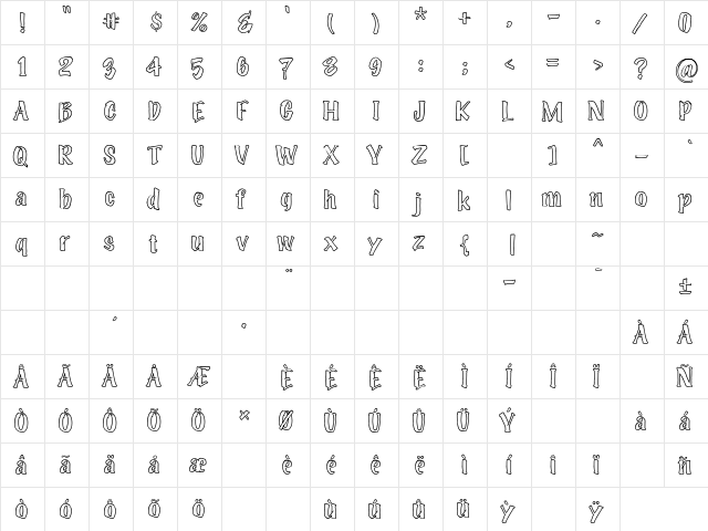 Viva Calcium Line  glyph index