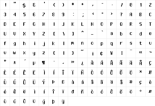 Pixel Operator Mono HB Regular  glyph index