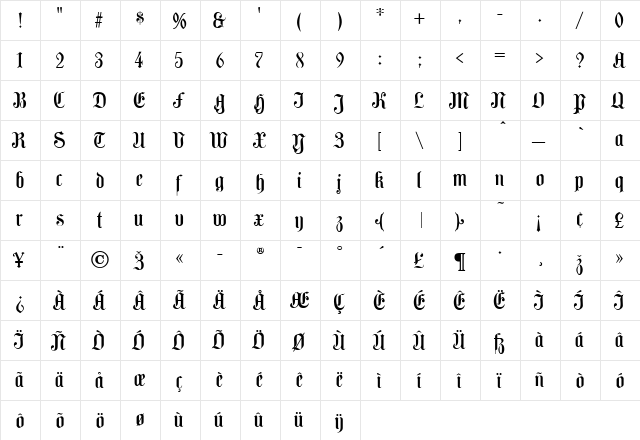 CamdenText Regular  glyph index