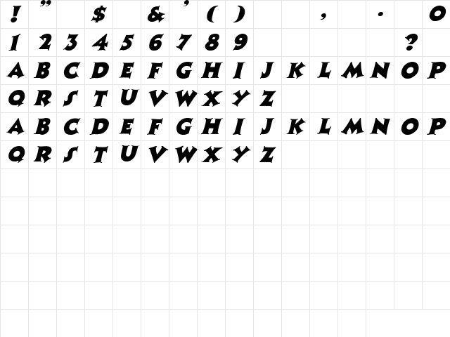 Mr. Niceguy 3 Italic  glyph index