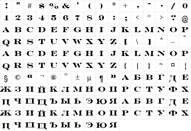 a_SeriferExpTitul Bold  glyph index