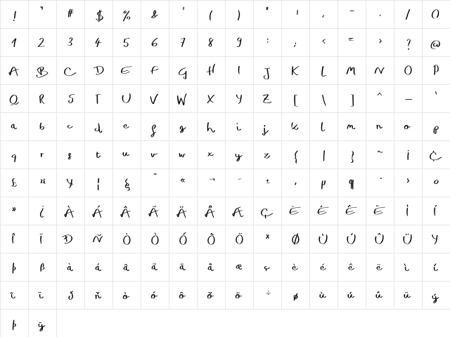 Hilton Light Regular  glyph index