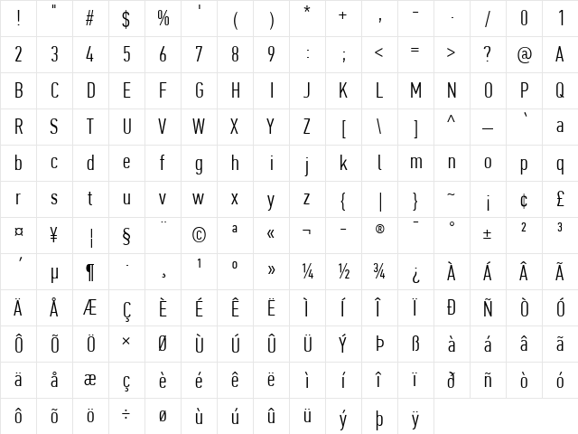 PF Din Text Comp Pro Light  glyph index
