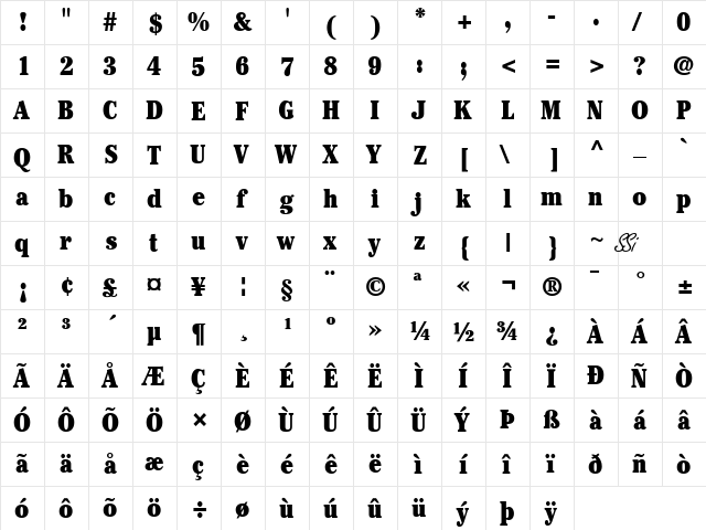 Cheltenham Black Condensed SSi Black Condensed  glyph index