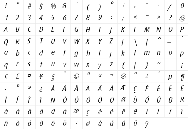 Dax-Italic Regular  glyph index