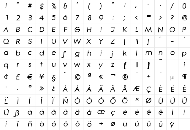 LiteraSerial BoldItalic  glyph index