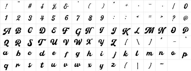 Pachom Script Bold  glyph index