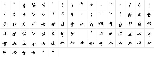 Quick Cursive Cursive  glyph index