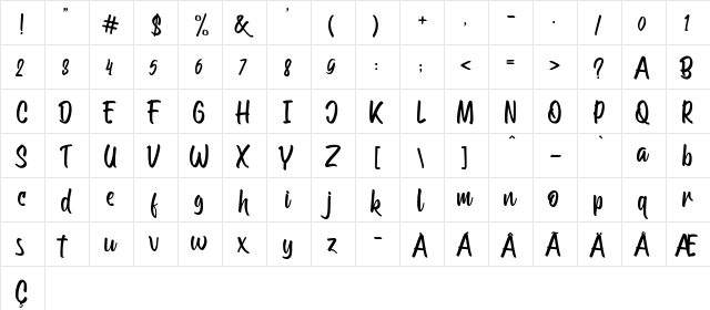 Streetwalker Script (FREE PERSO Regular  glyph index