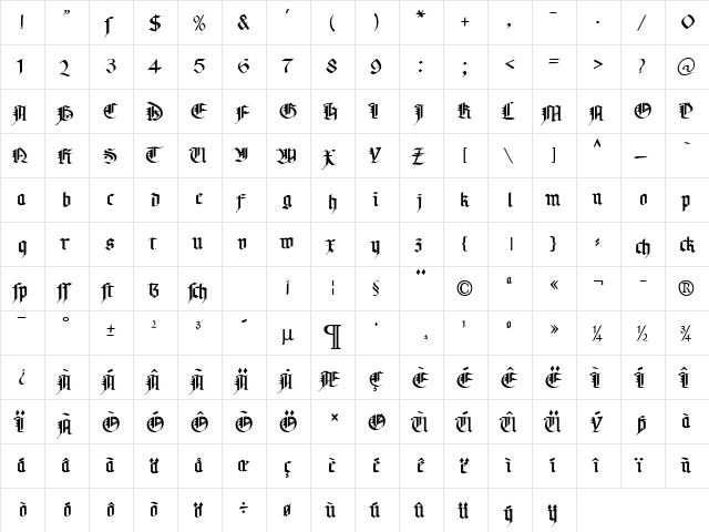 KL Gotic2 DB Normal  glyph index