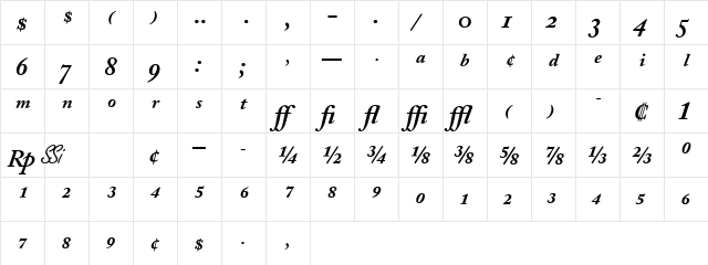 Caslon Pro Black SSi Bold Italic  glyph index
