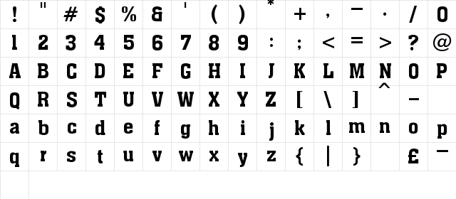 Pancho Regular  glyph index