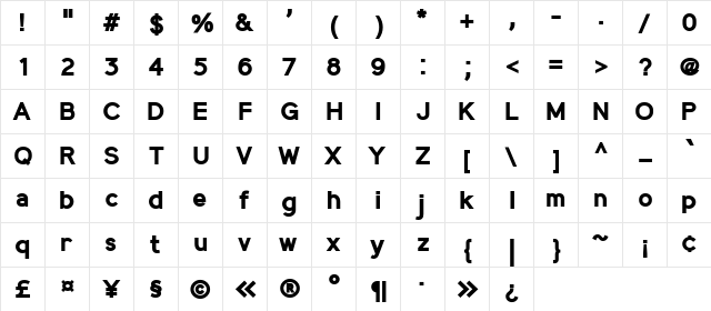 MadeynSans Bold  glyph index