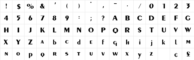 Jabot Display SSi Regular  glyph index