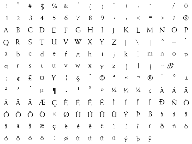 Missive SSi Regular  glyph index