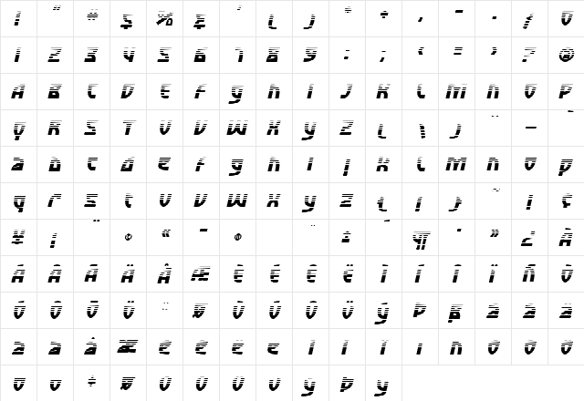 SF Retroesque FX Oblique  glyph index