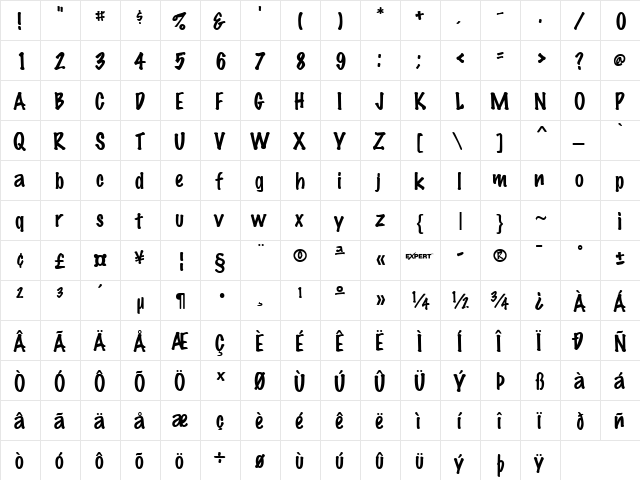 Marking Pen Regular  glyph index