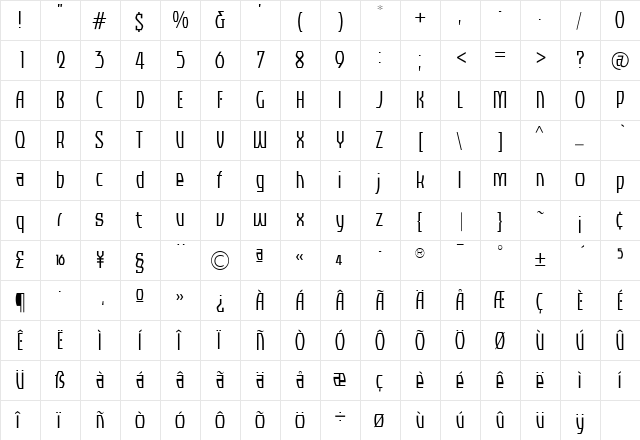 TFAkimbo Light  glyph index