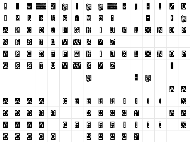 Bonesitos Regular  glyph index