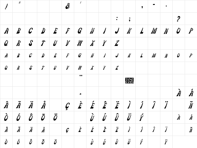 ChipperDisplay Regular  glyph index