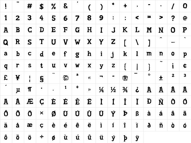 Hard Compound Regular  glyph index