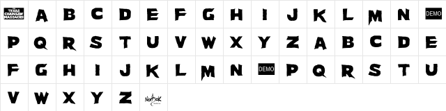 Massacre DEMO Regular  glyph index