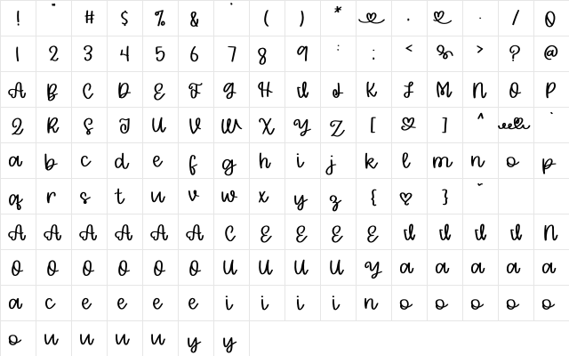 ToastedCinnamon Regular  glyph index