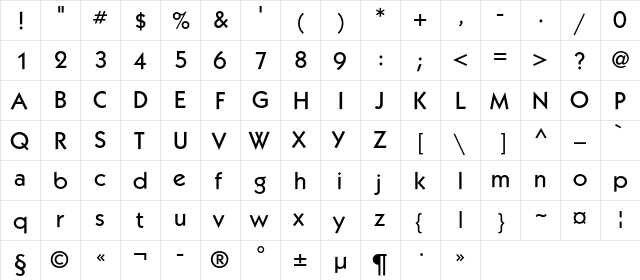 KabelC Medium Regular  glyph index