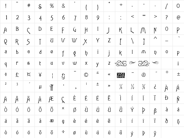 Agatha-Modern Regular  glyph index
