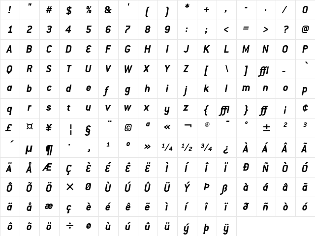 Conduit ITC Bold Italic  glyph index