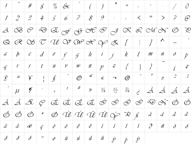 Vianta Regular  glyph index