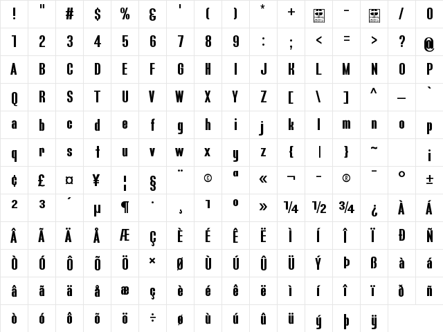 Bluefish Demo Bold  glyph index