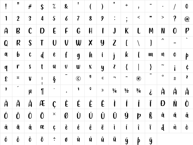 Friendly Schoolmates Regular  glyph index