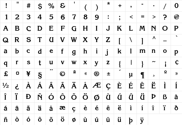 RRLight Bold Regular  glyph index