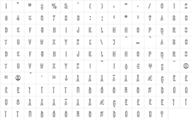 TLMoulinRouge Regular  glyph index