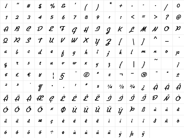 Script-G730 Bold  glyph index