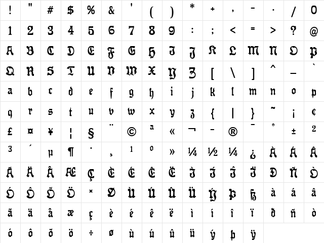 Offenbacher Reform CAT Regular  glyph index