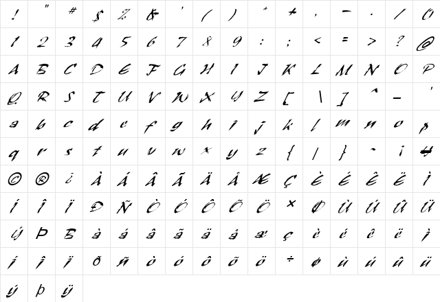 FZ HAND 26 ITALIC Normal  glyph index