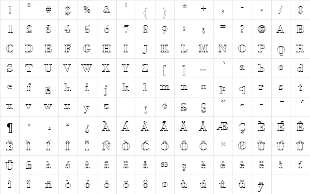 BodoniAntTDemBolOu1 Regular  glyph index